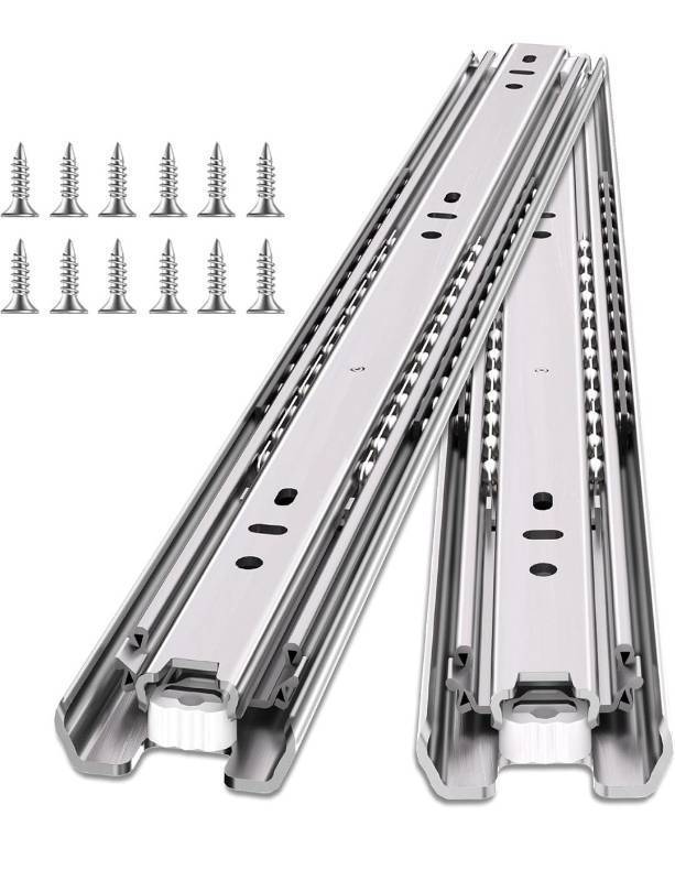 lot 4453 image:  TP-LAIE 1 Pair 20 inch Heavy Duty Drawer Slides with Lock, Full Extension Ball Bearing Locking Rails Cabinet Tool Box Runners Tracks Glides(150 Lbs,with M4 Screws)