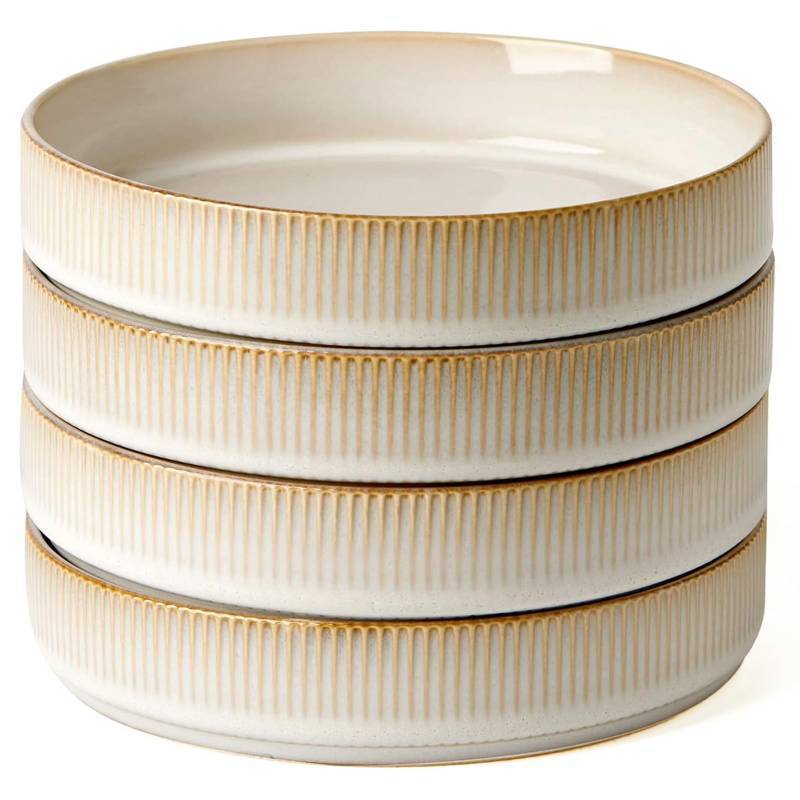 lot 4614 image: famiware Star 7.5 Pasta Bowls Set, Salad Bowl Set of 4, Double Reactive Glaze, Stackable, Ideal for Your Friend for Housewarming, Festivals, Cappuccino White