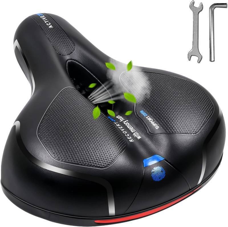 lot 5162 image: MSDADA Bike Seat - Bicycle Seats for Comfort Men Women Gel - Wide Stationary Exercise Mountain Bike Seats Parts - Memory Foam Waterproof Soft Bike Saddle - Bicycle Accessories for Adult Bikes