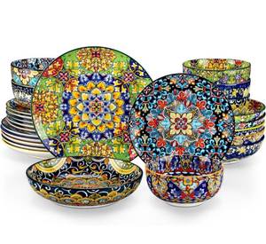 lot 1755 image: vancasso 24 Pieces Dinnerware Sets, Plates and Bowls Set, Porcelain Dishes Set for 6, Microwave and Dishwasher Safe, Scratch Resistant, Bohemian Style Dining Ware Service for 6, Series SIMI