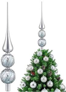 lot 1762 image: Gejoy 14.35 Inch Silver and White Glitter Glass Tree Topper Finial Christmas Tree Topper Holder Spherical Hand-Painted Christmas Tree Topper Ornament for Party Christmas Tree Decor