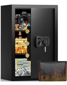 lot 1775 image: 21.65H Large Safe Box for Home, 5.0 cu ft Anti-Theft Safe with A4 Fireproof Bag, Steel Security Safe with Keypad Lock, Backup Keys, External Power Supply Box, Document Safe for Cash Medicine Document