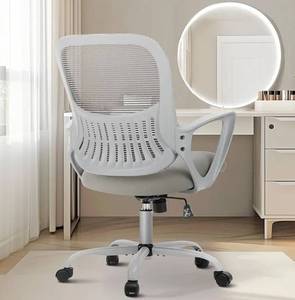 lot 1784 image: Sweetcrispy Home Office Managerial Executive Chair, Ergonomic Mesh Adjustable Swivel Mid-Back Chair with Comfortable Lumbar Support, Comfy Arms for Bedroom,Study,Student