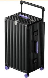 lot 1796 image: ROPLUS Aluminium Frame Checked-Luggage with Smooth Jelly Wheels, Hardside Zipperless Rolling Suitcase with TSA Lock (BlackPurple, 28-Inch)