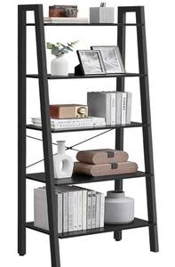 lot 1818 image: VASAGLE Ladder Shelf, 5-Tier Bookshelf, Storage Rack, Bookcase with Steel Frame, for Living Room, Home Office, Kitchen, Bedroom, Industrial Style, Ebony Black and Ink Black ULLS045B56