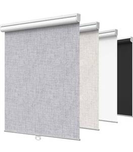 lot 1828 image: GENIMO 100% Blackout Roller Window Shades, Window Blinds Cordless with Thermal Insulated, UV Protection Fabric, Mini French Door Blinds for Home, Bedroom, Office, Grey, 33 W X 72 H