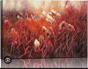 lot 1841 image: Sense&Sensitivity Arts - Reed Landscape Oil Painting Print Red Abstract Wall Art Modern Vintage Red Grass Wall Decor Abstract Art Wall Decor for Living Room Kitchen Bathroom Bedroom Office Hallway 24x36 Inch