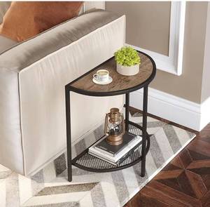 lot 1848 image: SAYGOER Small Side Table 19.7 Half Moon Side Tables for Living Room 18.710.4 Unique Modern Half Round Bed for Home Balcony 2 Tier Couch Tables with Storage Shelf, Adjustable Feet, Dark Walnut