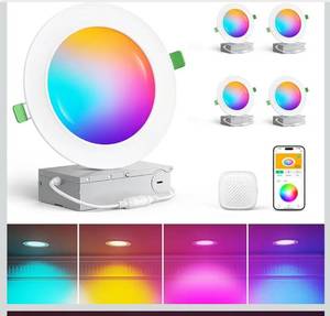 lot 1852 image: LEPOWER-TEC Smart Recessed Lighting 6 Inch 4 Pack, Wi-Fi Connect RGBWW LED Downlight with Junction Box, APP & Voice Control, 1100LM 12W, 2700K-6500K, Canless Downlights for Bedroom Kitchen Living Room