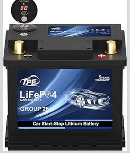 lot 858 image: TPE Car Start Stop System BCI Group26 LiFePO4 Lithium-ion Battery 12.8V 600A Lightweight High Performance Battery Level Display Left Negative Right Positive - Retail $226