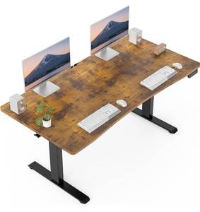 lot 1876 image: Veken 63 x 28 Inch Electric Standing Desk with Adjustable Height, Sit to Stand Computer Table for Study, Work or Gaming, Home Office Desk Brown