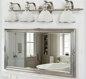 lot 1888 image: ANDY STAR Bathroom Light Fixtures Over Mirror, 4-Light Brushed Nickel Vanity Lights for Bathroom, 27.8 Inch Vintage Wall Sconce with Milk White Bell Glass Shades, Rustproof Silver Finish, E26 Base