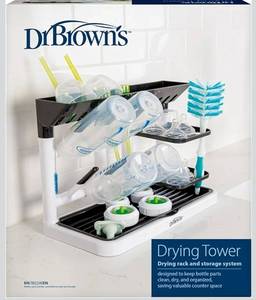 lot 1898 image: Dr. Browns Baby Bottle Drying Tower, Stand-Up Countertop Drying Rack with Organized Storage for Baby Essentials, Space Saving Vertical Rack,