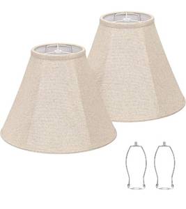 lot 1908 image: Bell Lamp Shades Set of 2, 6Top x 13Bottom x 10High, Beige Shade Replacement for Table Lamps, Floor Lamps, Fabric Natural Linen Hand Crafted(Spider Fitter), Harp Holders Included, Assembly Required