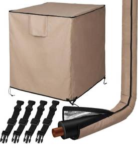 lot 1909 image: 2 Pcs Khaki 32x 30x 30 Air Conditioner Covers for Outside, Ac and HVAC Line Cover Insulation Waterproof Heavy Duty Universal Air Conditioner Covers for Winter Outdoor Unit and Copper Pipe