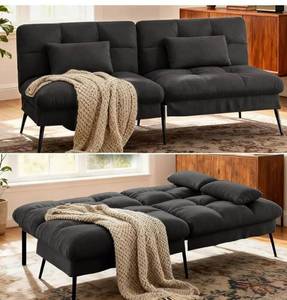 lot 1919 image: COMHOMA Convertible Futon Sofa Bed, 72 Fabric Futons Couch with Adjustable Backrest, Folding Sleeper Recliner for Living Room Furniture (Black)