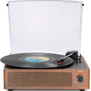 lot 1931 image: WOCKODER Vintage Record Players for Vinyl with Speakers Belt-Driven Retro Turntable LP Player Support 3-Speed, Bluetooth Playback, AUX-in, Headphone, RCA All-in-one Auto Stop Phonograph Wooden Brown