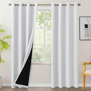 lot 1933 image: BONZER 100% Blackout Curtains 84 inches Long - 4 Panels Full Light Blocking White Window Drapes for Bedroom, Total Privacy Grommet Room Darkening Curtain with Black Backing for Living Room, Patio Door