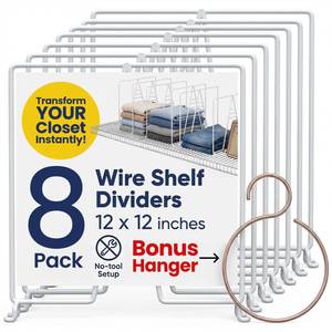 lot 1937 image: Neatly Made White Wire Shelf Dividers for Closet Organization 12-Pack - Sturdy and Easy Set-Up Closet Shelf Dividers with Bonus Rose Gold Hanger - 12 inches x 12 inches