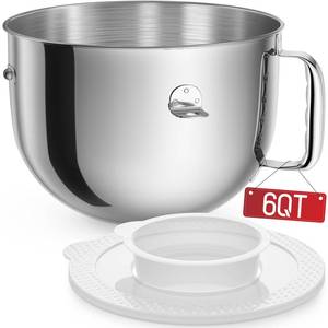 lot 1944 image: KN2B6PEH 6QT Bowl-Lift Stand Mixer Bowl, Compatible with Kitchenaid Professional 600 Mixer, Polished Stainless Steel with Extra Cover - Fits KV25G KP26M1X (6QT)