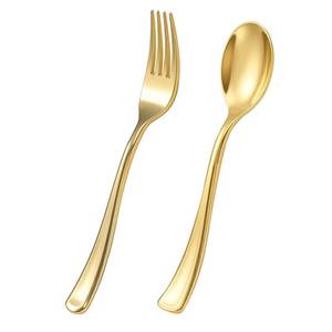 lot 1958 image: Goodluck 100 PCS Gold Plastic Silverware, Heavy Duty Plastic Cutlery Includes 50 Forks and 50 Spoons, Elegant Disposable Utensils, Durable Flatware for Parties, Weddings Catering and Dinners