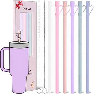 lot 1980 image: Reusable Replacement 12 inch Long Silicone Straw With Cover, Stocking Stuffers Gifts for Women Men Teens Girls Boys, Compatible with Stanley Tumbler Cup Accessorie 40 oz 30 oz (6 Pack)