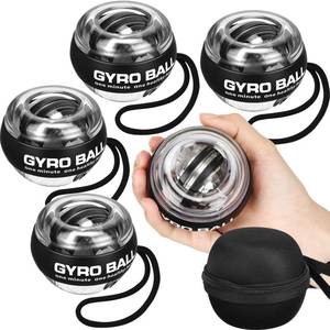 lot 1991 image: Glimin 4 Pcs Wrist Trainer Ball Auto Start Hand Gyro Ball Wrist Strengthener Self Starting Forearm Exerciser with Bag and Strap for Strengthening Arms Fingers Wrist Training (Black,Without Light)