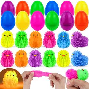 lot 7419 image: 12 Pack Easter Eggs Filled LED Chick Duck Puffer Balls Easter Egg Fillers Toys, Light Up Stress Relief Fidget Toys Squeeze Ball Easter Basket Stuffers for Kids Boys Girls Easter Eggs Hunt Party Favors