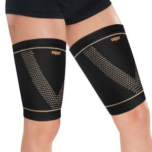 lot 7426 image: Hamstring Compression Sleeve (Pair) Copper Thigh Support for Women &amp Men Relieve Groin Pull (Black, Medium)