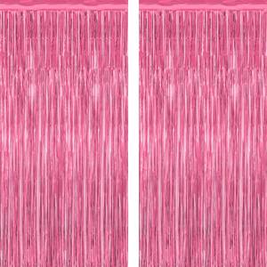lot 7427 image: 2 Pack Pink Party Decorations, 3.28 FT x 7.05 FT Pink Backdrop, Metallic Tinsel Backdrop Fringe Curtains Backdrop Curtains, Photo Backdrop Party Supplies Birthday Party Decorations