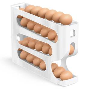 lot 7434 image: Sotfamily Egg Holder for Fridge, Automatic Rolling Egg Dispenser for Refrigerator, Countertop, Kitchen - Space-saving Egg RollerOrganizerStorageContainerTray - 1 Pack for 28 Large Size Eggs