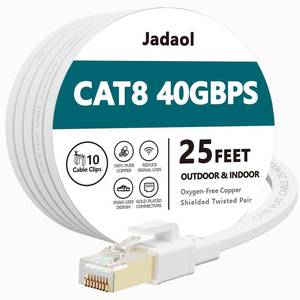 lot 7442 image: Jadaol Cat 8 Ethernet Cable 25 ft, 40Gbps 2000MHz Flat RJ45 SFTP LAN Patch Cable, High-Speed Cat8 Network Cable for Router, Modem, Switch, Gaming Consoles, PC, Home Network & Streaming Devices, White
