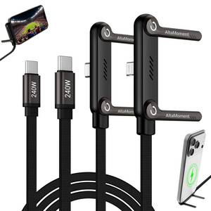 lot 7462 image: Invisible Holder Charger Cable, 240W PD Fast Charging Cable for Desk, USB-C to USB-C & USB to Light-ning Cable 4.9 FT with 360° Adjustable Metal Stand, 2 in 1 Holder Charger for Gaming, Office, Home