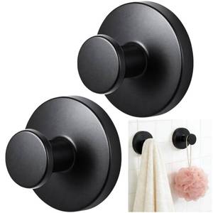 lot 7466 image: Juome Suction Cup Hooks for Shower, No-Drill Towel Hooks for Bathrooms Mirror Glass Door Window Wall, Removable Towel, Bath Robe, Wreath Hook Holder for Hanging (2 Pack, Black)