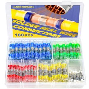 lot 7468 image: 180PCS Solder Seal Wire Connectors-haisstronica Heat Shrink Solder Wire Connectors-Waterproof Butt Connectors - Insulated Electrical Connectors Butt Splice(5Colors5Size)