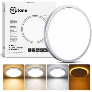 lot 7471 image: Matane 12 Inch LED Flush Mount Ceiling Light Fixture with Night Light, 24W 2400LM 3000K4000K5000K Selectable, Dimmable Ceiling Lights for Bedroom, Dining Room, Kitchen, Round Silver