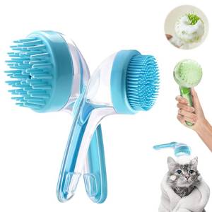 lot 7473 image: Pet Bath Brush with Shampoo Dispenser, Dog Bath Brush and Grooming Massage Brush for Dogs & Cats, Easy Dog Washing Brush for Short and Long Hair, Coarse and Fine Teeth 2pcs (Blue)