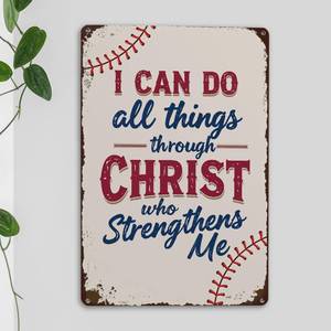 lot 7488 image: Inspirational Baseball Metal Tin Signs Religious Christian Gifts for Men Man Cave Bedroom Sports Room Baseball Fans I Can Do All Things Through Christ Wall Art Decor