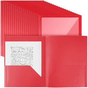 lot 7489 image: Teling 24 Pcs Plastic Folders with Front Clear Pockets and Business Card Holder 2 Pockets Folders for Letter Size Paper, School Office Financial Statements Supplies Nice Gift for School (Red)