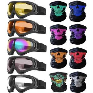 lot 7499 image: Peicees 13PCS Motorcycle Set, 5 Dirt Bike Ski Goggles UV Protection Dustproof Windproof Safety Glasses with 8 Skull Face Mask