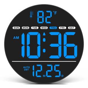 lot 7505 image: WallarGe Large Digital Wall Clock with LED Display, Electric Wall Clock with Temperature, Auto DST, Date, and Day, 5-Level Brightness for Office, Bedroom, Living Room, Classroom D�cor