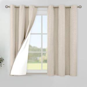 lot 7521 image: YoungsTex Oatmeal Linen 100% Blackout Curtains 48 Inch Length for Bedroom, Short Thermal Insulated Drapes with Grommet Privacy Protection for Living Room Window, 2 Panels, 42 X 48 Inch
