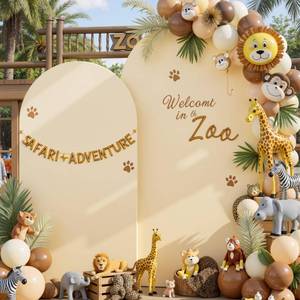 lot 7522 image: Hanging Bulbs Beige Arch Backdrop Cover Set of 2-7.2ft and 6ft Wrinkle Free Stretchy Spandex Arch Stand Covers for Wedding, Birthday, Baby Shower Party, Double-Sided Chiara Background Fabric