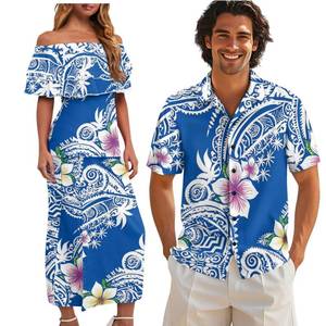 lot 7527 image: QUJUFOZY Matching Outfits for Men and Women Vacation Aloha Tribal Mens Polynesian Shirt for Hawaiian Beach Button Up Shirt for Men Funny Plus Size Polynesian Beach Holiday Style Couple Set 2XL