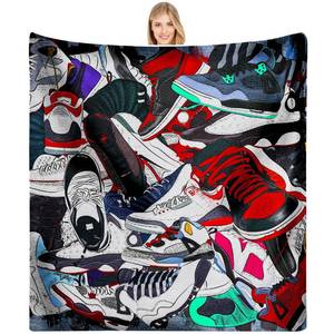 lot 7530 image: EISKBC Basketball Sneaker Blanket for Boys, Soft Cozy Warm Flannel Fleece, Decorative for Sofa, Couch, Chair, Bed, Living Room, 60x50inch