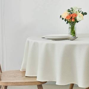 lot 7534 image: maxmill Round Weaved Texture Design Tablecloth Spill-Proof Wrinkle Free Soft Washable Table Cloth for Circular Table Cover, for Dining Room Buffet Banquet Parties Holiday Dinner, 70 Inch Ivory