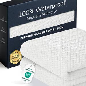 lot 7543 image: 100% Waterproof Full Size Mattress Protector - 360 Pad Protection Against Spills, Stains & Accidents for Parents & Pet Owners - Noiseless & Cooling Viscose Made from Bamboo (White)