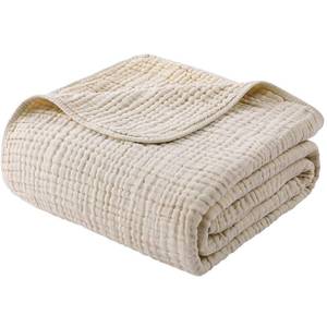 lot 7551 image: Yoofoss Muslin Blanket 100% Organic Cotton Throw Large 90 x 108 for Bed Couch Summer Gauze Blanket for Adults Lightweight and Breathable Apricot White