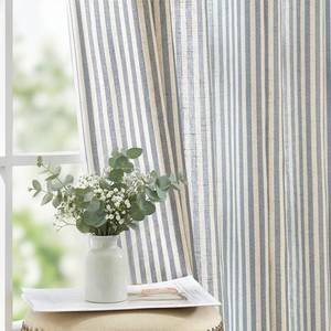 lot 7559 image: jinchan Linen Curtains for Living Room Blue on Beige Striped Curtains for Bedroom Ticking Stripe Pattern Light Filtering Cottage Core Rustic Grommet Window Treatment 2 Panels 84 inches Long