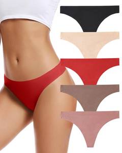 lot 7563 image: voenxe Seamless Women Underwear Thongs,No Show Ladies Thong,Invisible No Line Breathable Comfortable Panties Undies,Womens No Seam Soft Wide Gusset Tanga,Legging Underpants for Woman 5-Pack  Small